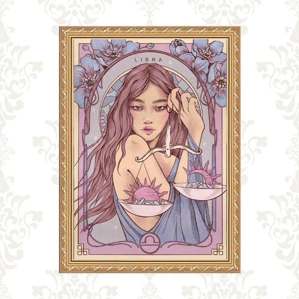 Quadro Moldura Dourada Signo Libra 24X18Cm