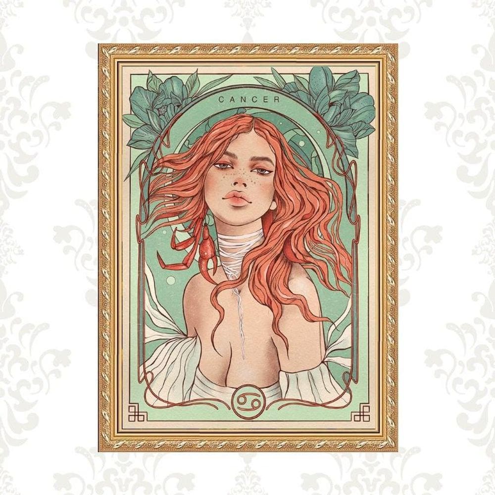 Quadro Moldura Dourada Signo Câncer 45X34Cm
