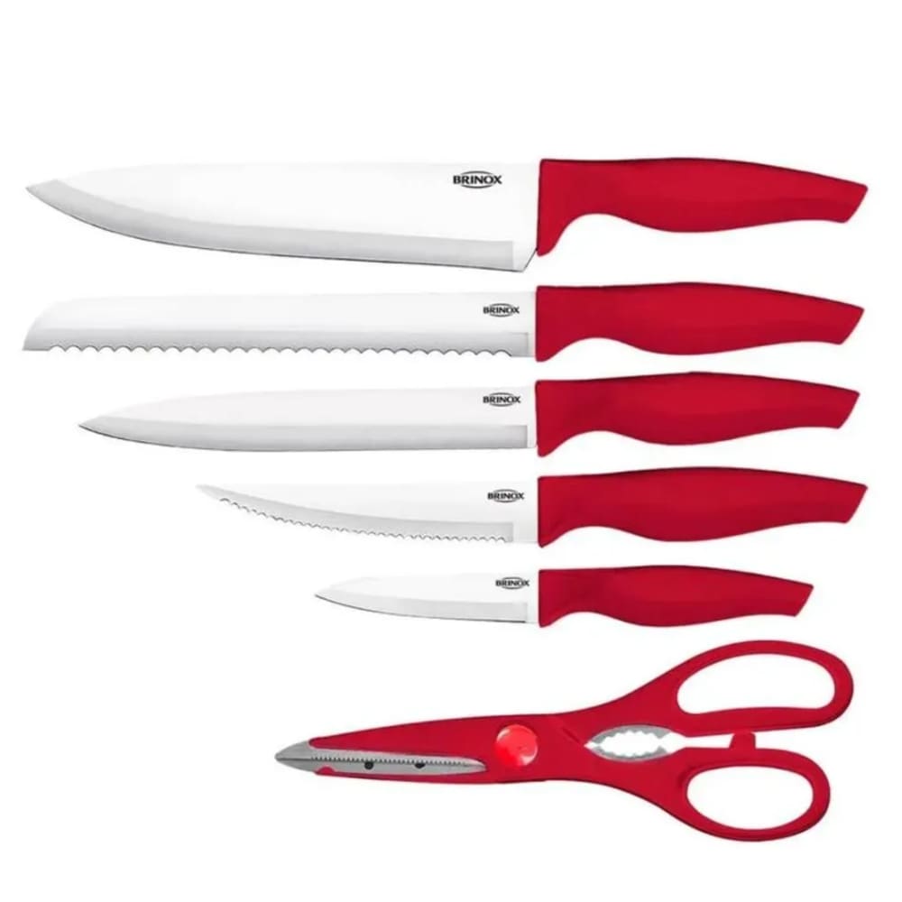 Jogo de Facas Inox 6 Peças Vermelho Brinox