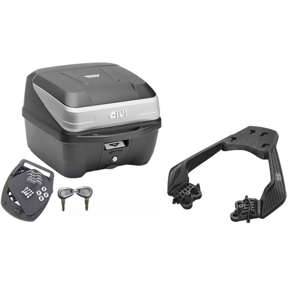 KIT BAÚ MOTO 33L MONOLOCK TRAFFIC III + BAGAGEIRO SCAM Twister 300 Fiberforce Honda Cb 300f