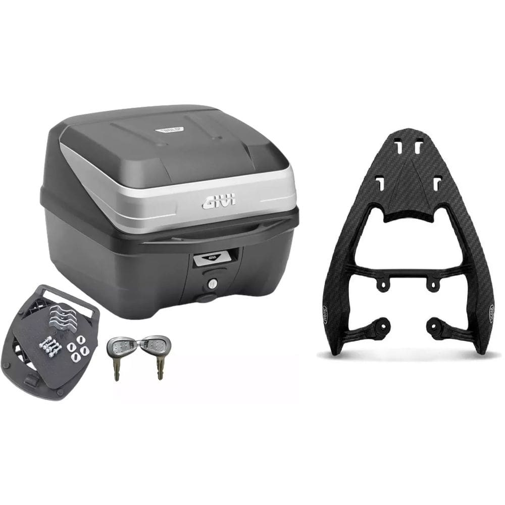Kit Baú Moto 33L Monolock Traffic Iii-T33nbr + Bagageiro Scam Grelha Fan Start Titan 125 150 160