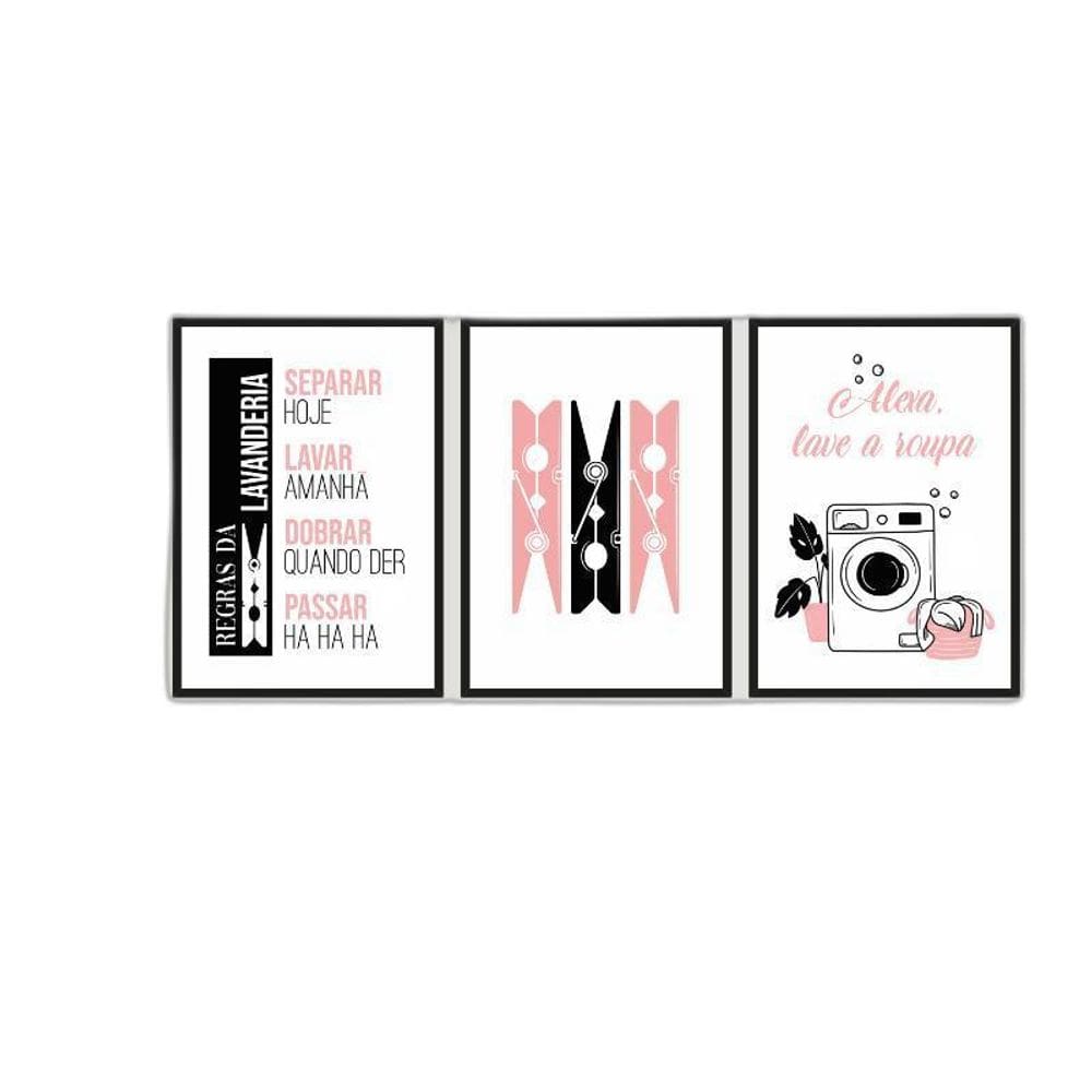 Kit 3 Quadros Lavanderia Alexa Lave A Roupa 24X18Cm