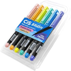 Marcador CiS Brush Ponta Pincel Aquarelável - 6 Tons Pastel