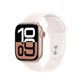 Apple Watch Series 10 GPS • Caixa cor de ouro rosa de alumínio – 42 mm • Pulseira esportiva blush-clara – M/G