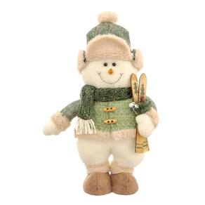 Boneco de Neve Decor Pelúcia Luxo Creme e Verde Cachecol Crochê 42cm - Bela Flor
