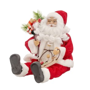 Papai Noel Decorativo Sentado Casaco Vermelho Saco de Presentes e Ski 45cm - Bela Flor