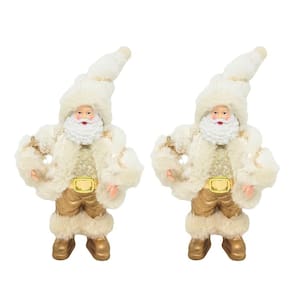 Jogo 2 Papai Noel Mini Branco e Dourado Luxo 20cm - Art Christmas