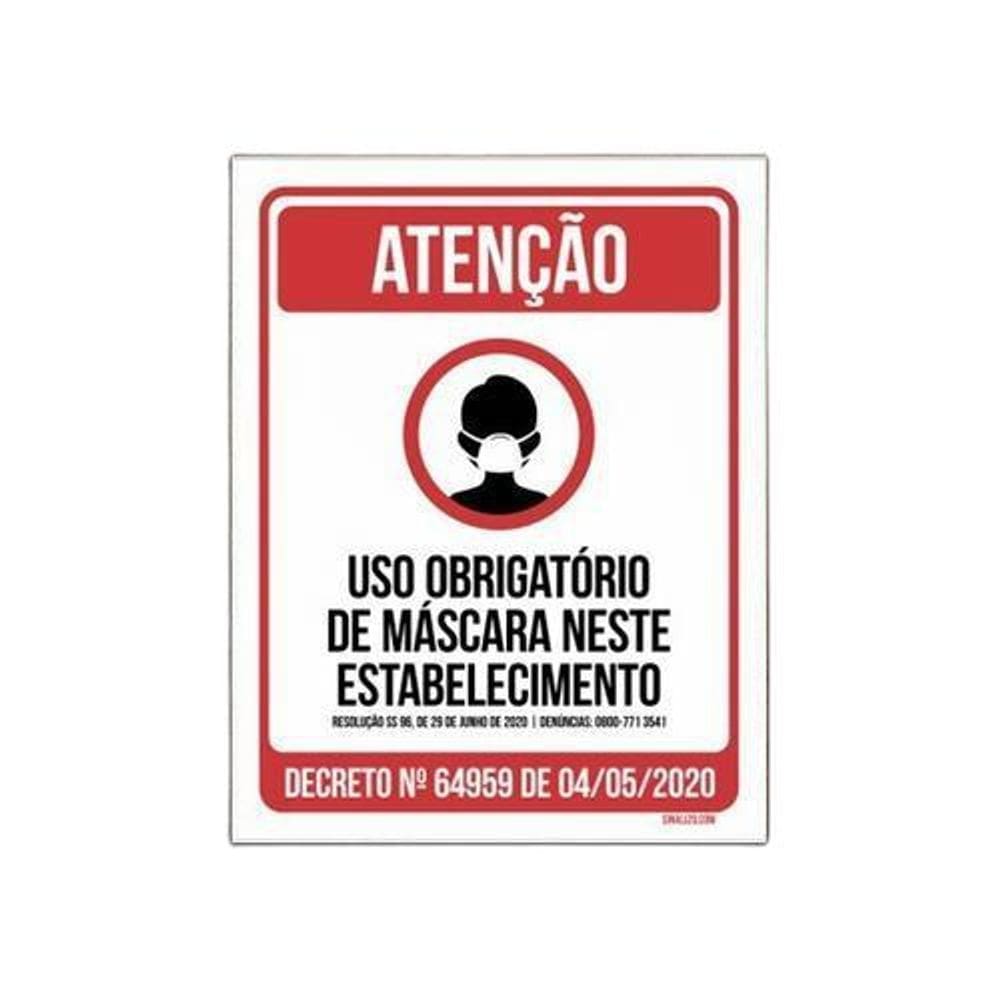 Placa Uso Obrigatório Máscara Estabelecimento Comércio 18X23