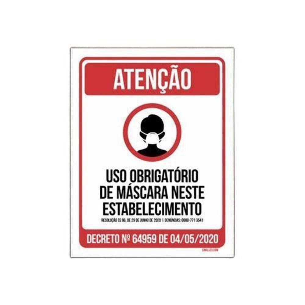 Placa Uso Obrigatório Máscara Estabelecimento Comércio 18X23