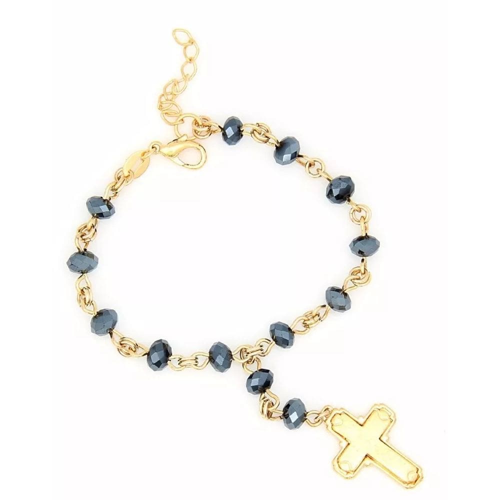 Pulseira Terço Religiosa Cristal Folheado a Ouro 18k