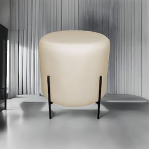 Puff Redondo Decorativo Base Pés De Ferro Reforçado Bege