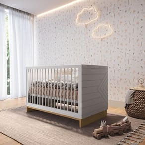 Berço Americano 2 em 1 Mini Cama e Colchão Cubo Branco/Plátano