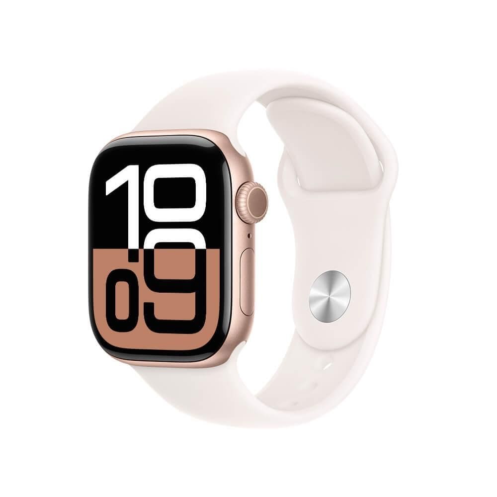 Apple Watch Series 10 GPS • Caixa cor de ouro rosa de alumínio – 42 mm • Pulseira esportiva blush-clara – P/M