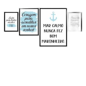 Kit 04 Quadros Decorativos Mar Calmo Azul 45x34Cm