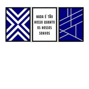 Kit 3 Quadros Decorativos Geométrico Azul Sonhos 45X34Cm