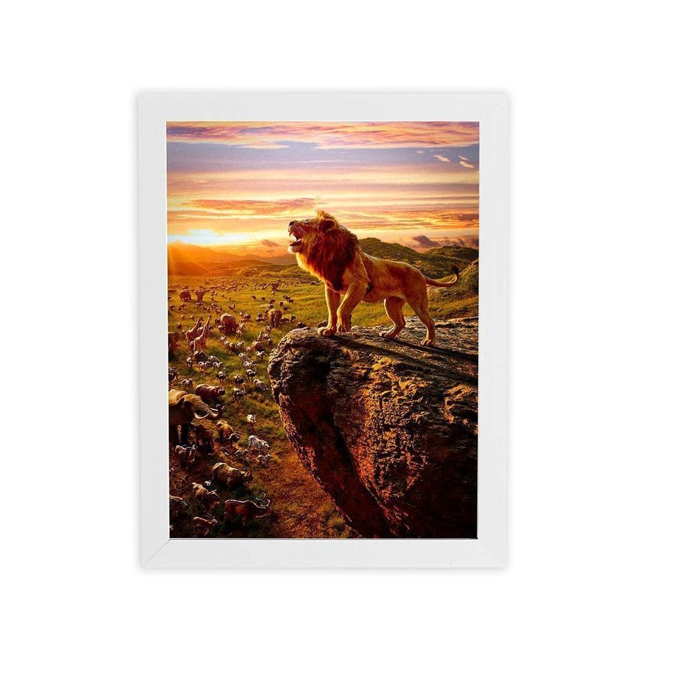 Leão Rugindo Montanha Animais Quadro Moldura Branca 60X40Cm