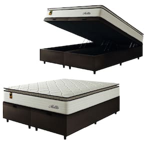 Cama Box Baú Casal King Colchão Molas Ensacadas Com Pillow Malttês 193x203x69cm Suede Cáqui Hellen