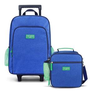 Conjunto De Mochila Com Rodinhas Junior E Lancheira Térmica C/ 2 Compartimentos Azul