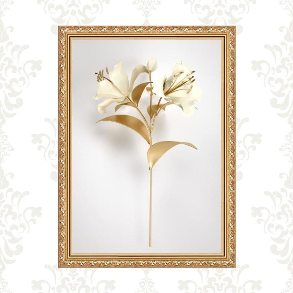 Quadro Moldura Dourada Flor Ouro 45X34Cm