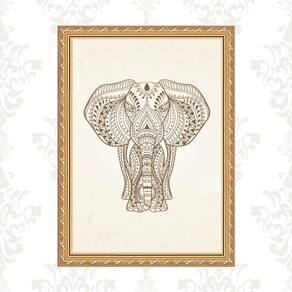 Quadro Moldura Dourada Elefante Indiano 33X24Cm