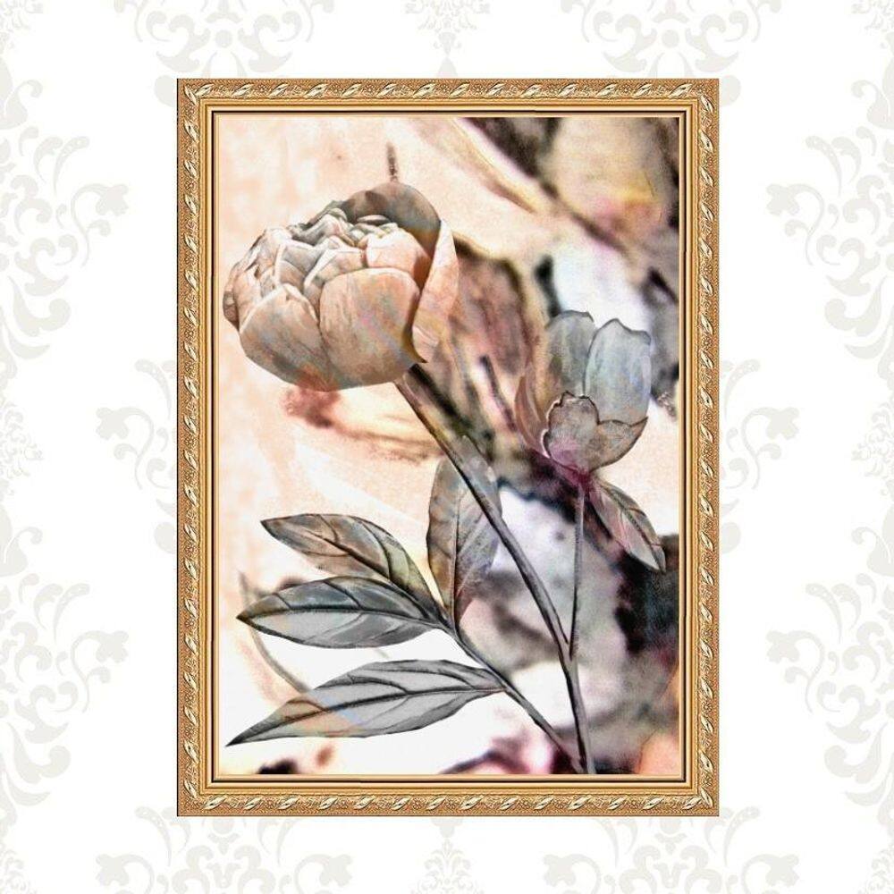 Quadro Moldura Dourada Flor Rosada 33X24Cm