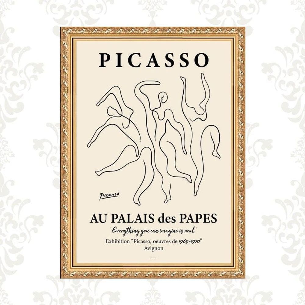Quadro Moldura Dourada Minimalista Picasso 33X24Cm
