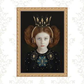 Quadro Moldura Dourada Menina Fone Ouvido 45X34Cm