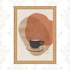 Quadro Moldura Dourada Café Aquarela 33X24Cm