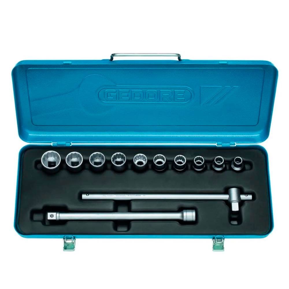 Jogo de Soquete Estriado de 3/8" à 1" e Acessórios Encaixe de 1/2" com 25 Peças - Gedore 015552