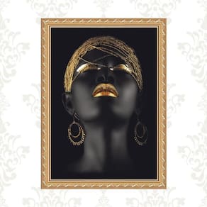 Quadro Moldura Dourada Mulher Preta 45X34Cm
