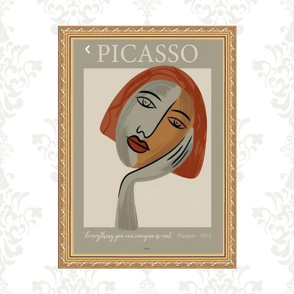 Quadro Moldura Dourada Picasso 1972 - Mulher 45X34Cm