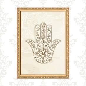 Quadro Moldura Dourada Hamsa Indiano 24X18Cm