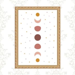 Quadro Moldura Dourada Fases Lua Boho 33X24Cm