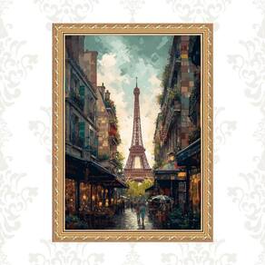 Quadro Moldura Dourada Arte Paris 45X34Cm