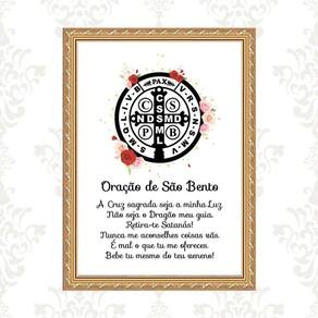 Quadro Moldura Dourada Oração São Bento 33X24Cm