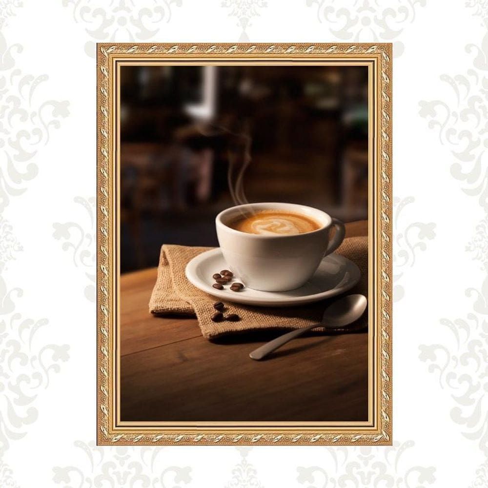Quadro Moldura Dourada Fotografia Café 24X18Cm