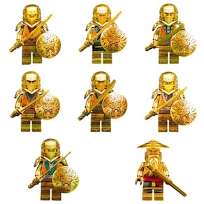 Kit 8 Bonecos Ninjago Dourados Blocos De Montar
