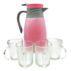 Kit Garrafa Térmica 1 Litro C/ 4 Xicaras Canecas Vidro 220ml