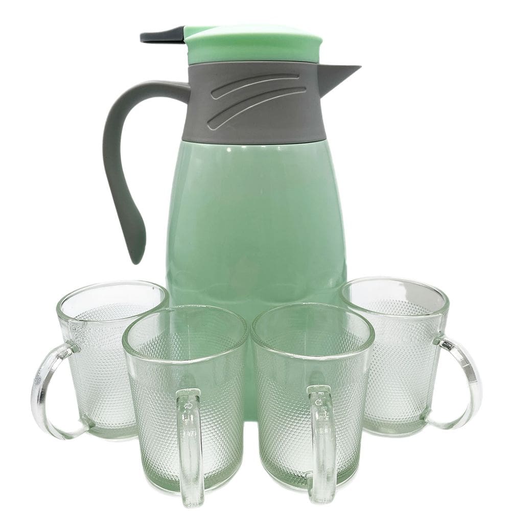 Kit Garrafa Térmica 1 Litro C/ 4 Xicaras Canecas Vidro 220ml