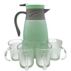 Kit Garrafa Térmica 1 Litro C/ 4 Xicaras Canecas Vidro 220ml
