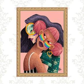 Quadro Moldura Dourada Mulheres Lésbicas 45X34Cm