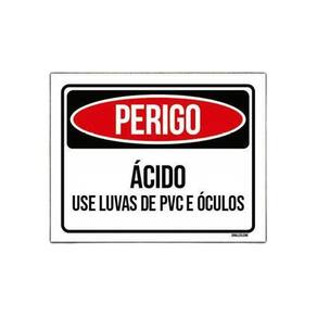 Kit 5 Placas Sinalização Perigo Ácido Use Luvas Pvc Óculos
