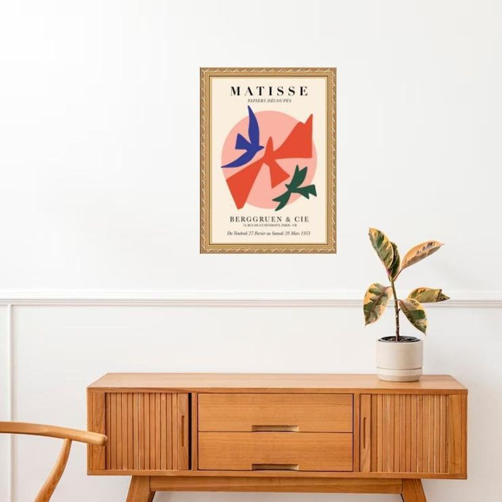 Quadro Moldura Dourada Matisse Pássaros 33X24Cm