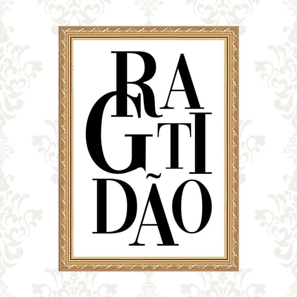 Quadro Moldura Dourada - Gratidão 33X24Cm
