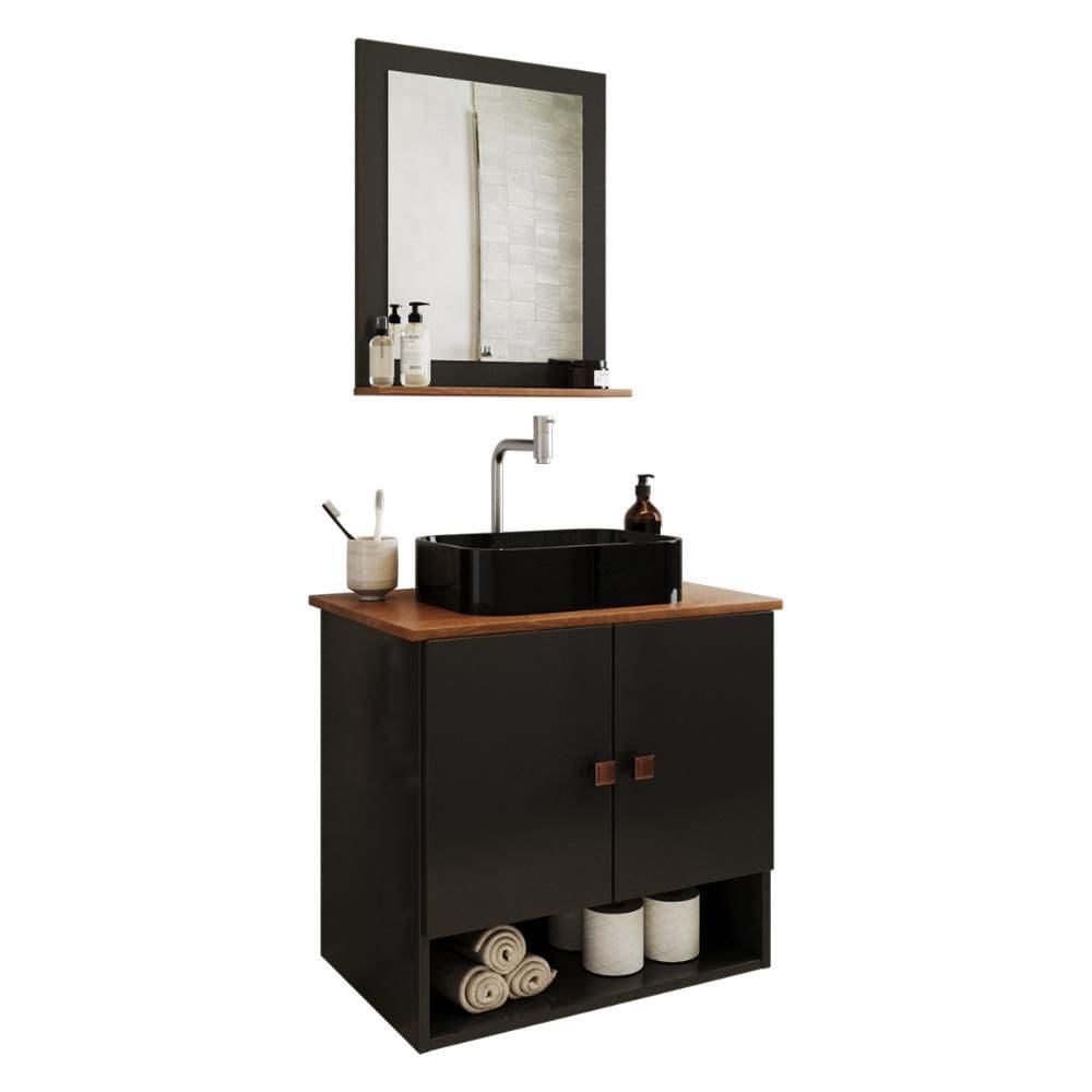 Gabinete Arm Banheiro Deli 2 Portas com Cuba Oxford Preta