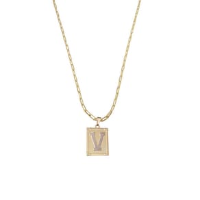 Cordão 45Cm Masculino Feminino Pingente Letra V Banhado Ouro