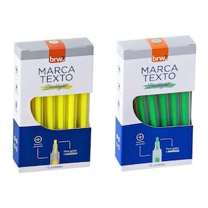 2 Caixas Marca Texto Fluorescente Transparente 12 Unidades Brw Amarelo E Verde