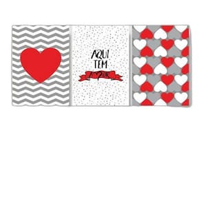 Kit 3 Quadros Aqui Tem Amor Vermelho 33X24 C/Vidro Branca