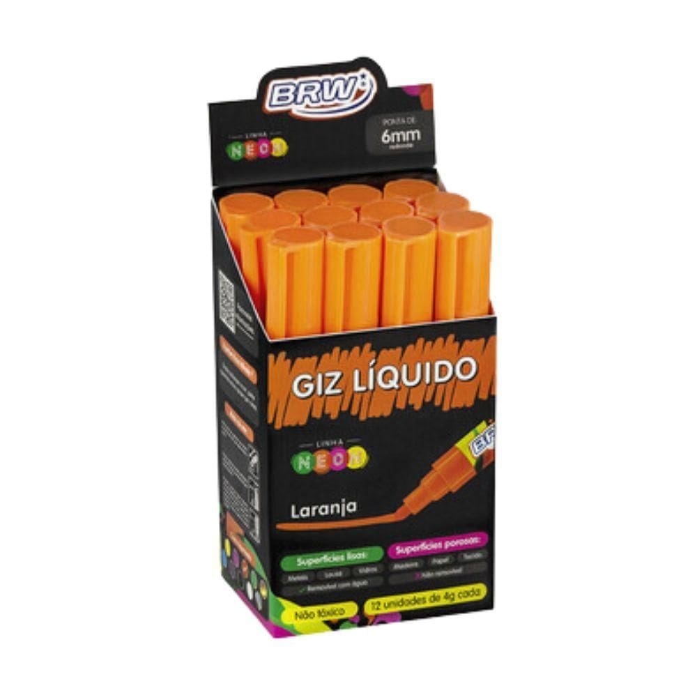 Caixa Caneta Giz Líquido 6mm 4g Evoke Com 12 Unidades Brw Laranja