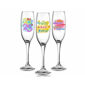 Kit 3 Taças Champagne Vidro 210Ml Estampada Ano Novo